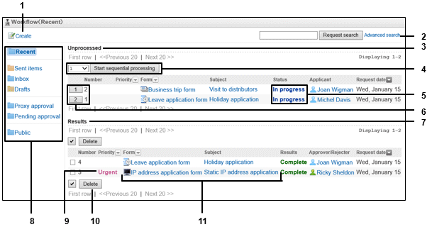 Workflow (Recent) screen