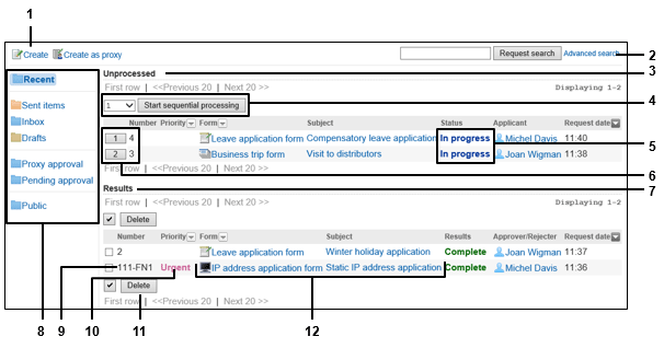 Workflow (Recent) screen