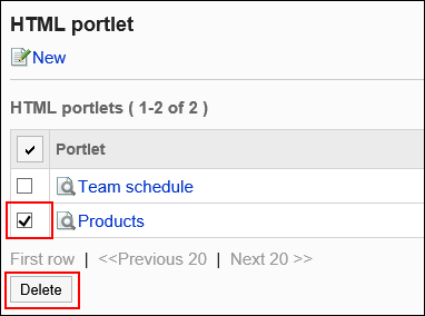 Image of selecting HTML portlets to delete