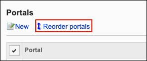Screenshot: The "Portals" screen with the "Reorder portals" action link being highlighted