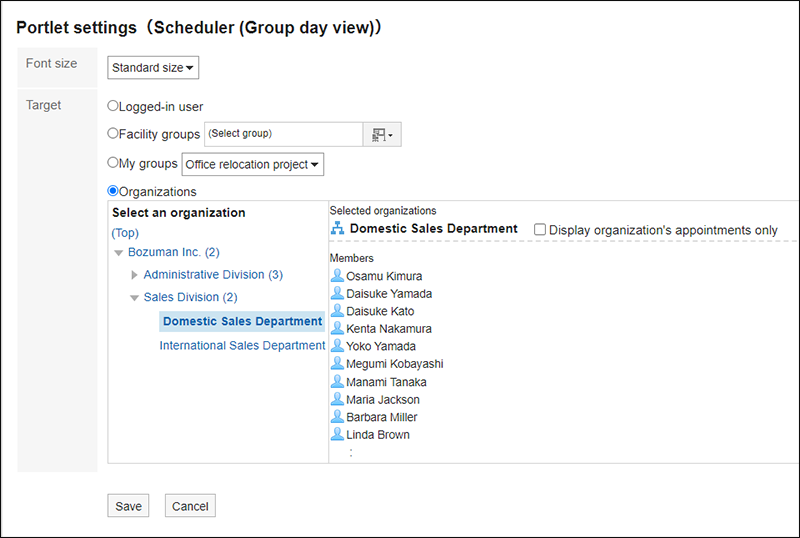 Portlet Settings (Scheduler (Group Day view)) screen