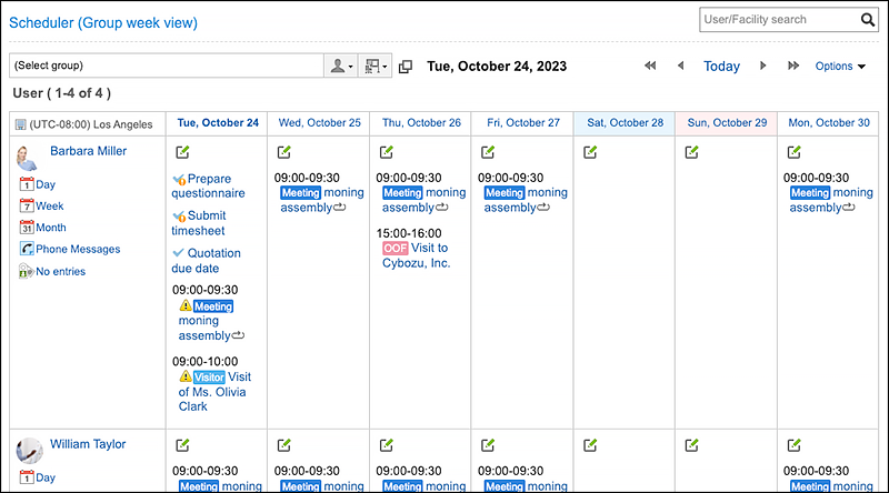 Screenshot: The "Scheduler (Group week view)" portlet screen