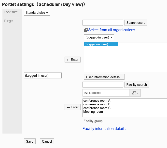 Portlet Settings (Scheduler (Day view)) screen