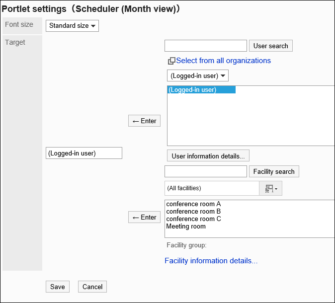 Portlet Settings (Scheduler (Month view)) screen