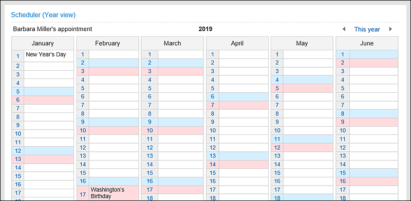 Scheduler (Year View) portlet