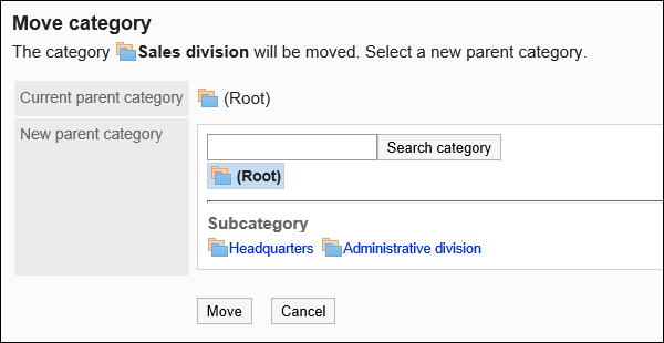 Screen to move categories