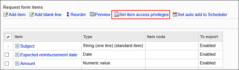 Image of action link for setting permissions for an item