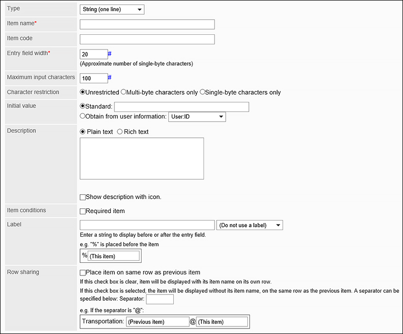 Image of setting String (one line) item