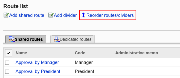 Image of reordering routes/dividers