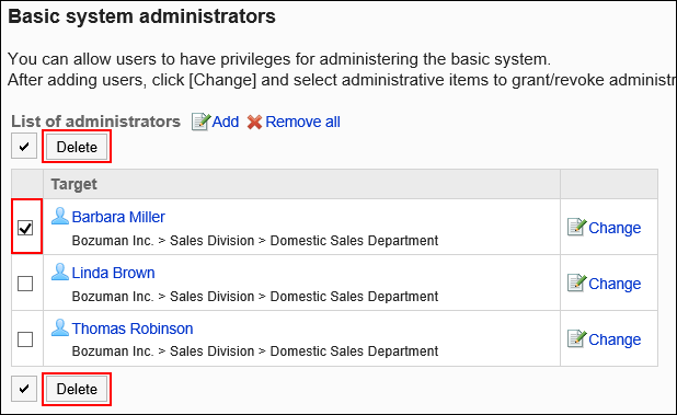 Basic system administration privileges screen