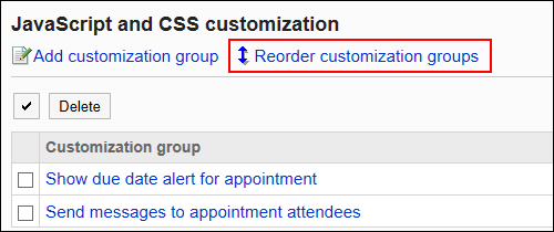 Image of reordering customization group action link