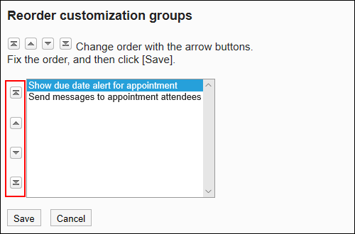 Image of reordering customization groups