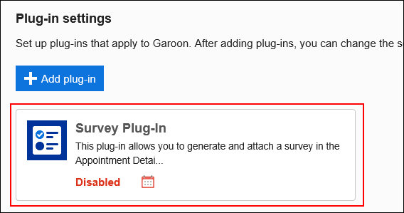 Screen capture: The "Plug-in settings" screen. A plug-in to configure settings is selected.