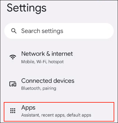 Screenshot: Android Settings screen