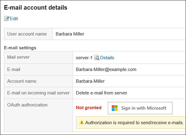 Screen capture: OAuth sign in button is displayed on the "E-mail account details" screen