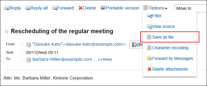 Image of the Export to file link on a window without preview