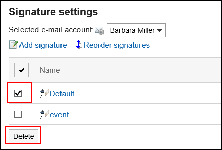Image of a signature to delete is highlighted