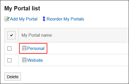 Image shows the My Portal name to add portlets