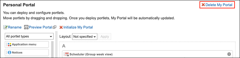 Image with the "Delete My Portal" action link highlighted