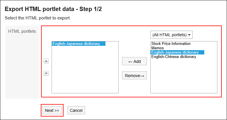 Image selecting HTML portlets to export