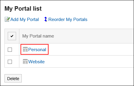 Image shows the My Portal name to change the display name of portlets
