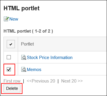 Image of selecting HTML portlets to delete