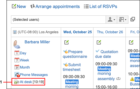 Screenshot: Group week view screen with presence link highlighted
