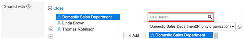 Screenshot: The search box in the "Shared with" field is highlighted on the "New appointment" screen