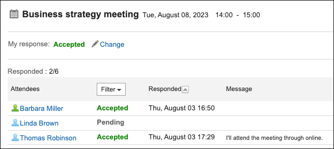 Screenshot: Example of the "RSVP details" screen