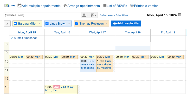 Screenshot: Example of the screen to check appointments