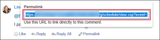 Screen capture: A permalink of the comment for an appointment is highlighted.