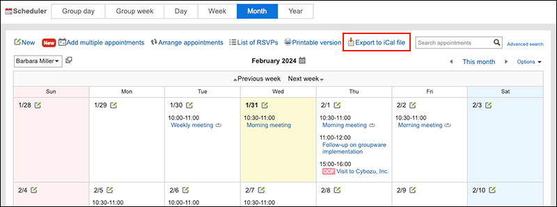 Image of the link for exporting iCalendar file