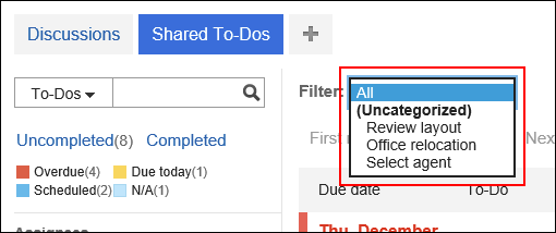 Screen capture: The dropdown contains a discussion to add shared To-Do