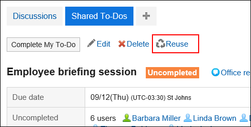 Screen capture: Action link to reuse