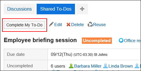 Screen capture: The "To-Do details" screen with a button to complete my To-Do