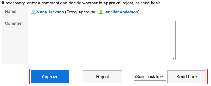 Screenshot: The action buttons are highlighted in the "Process unprocessed requests (Proxy approval)" screen