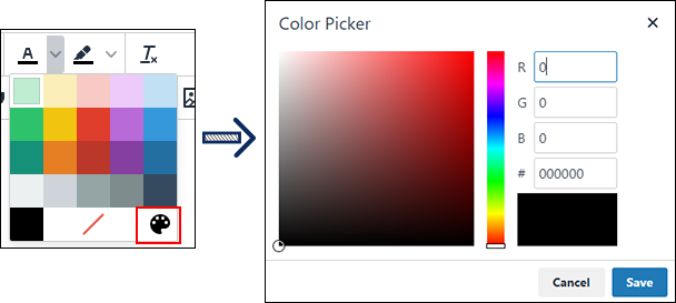 Screen capture: The image with the Custom color icon highlighted and the image of the color picker
