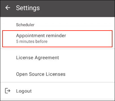 Screenshot: Appointment reminder is highlighted in the settings screen