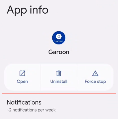 Screenshot: Notifications screen in Android