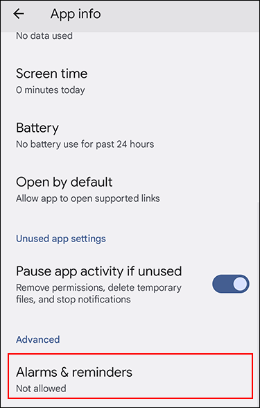 Screenshot: Android Settings screen