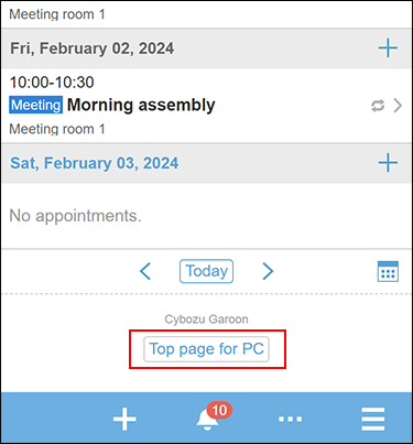 Screenshot: The "Personal week" screen with the "PC view" button highlighted