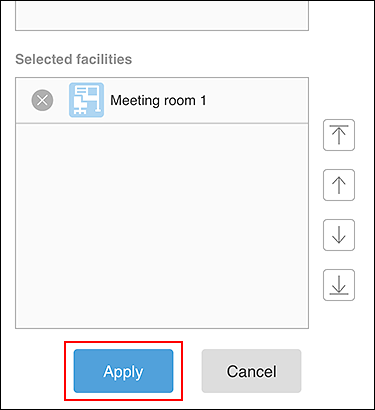 Screenshot: The "Facilities" screen with the Apply button highlighted