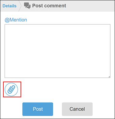 Screenshot: The screen to post comments with the file attachment icon highlighted