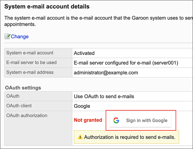 截图：系统邮件账户的详情页面中用线框圈出登录OAuth的按钮