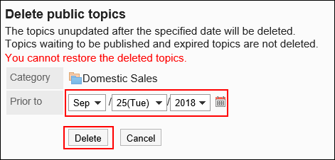 Image of specifying the date for deletion