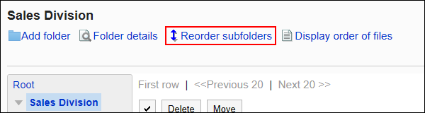 Image of an action link to reorder subfolders
