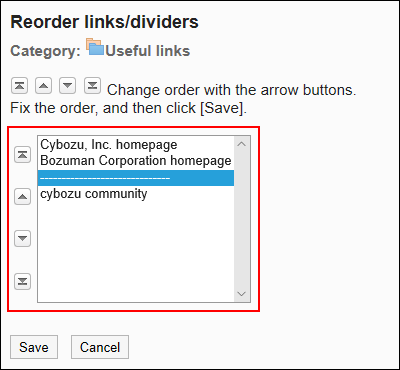 "Reorder Shared Links/dividers" screen