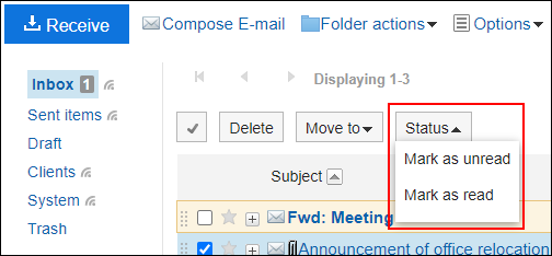 Screenshot: Example user screen where 'Manage e-mail by status' is not displayed