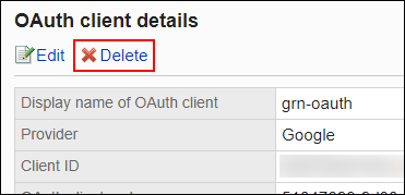 Screen capture: Selecting the Delete action link
