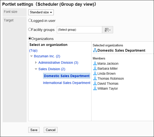 Portlet Settings (Scheduler (Group Day view)) screen